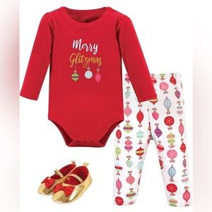 NWT Little Treasure Baby Cotton Bodysuit, Pant and Shoe Set